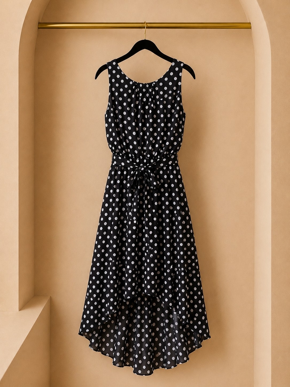 Shelby & Palmer Black and White Polka Dot Sleeveless High-Low Dress